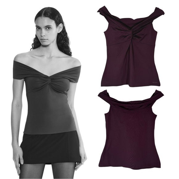 NWT Aritzia Size L Contour Twist Off-Shoulder Top in Noble - Picture 1 of 7